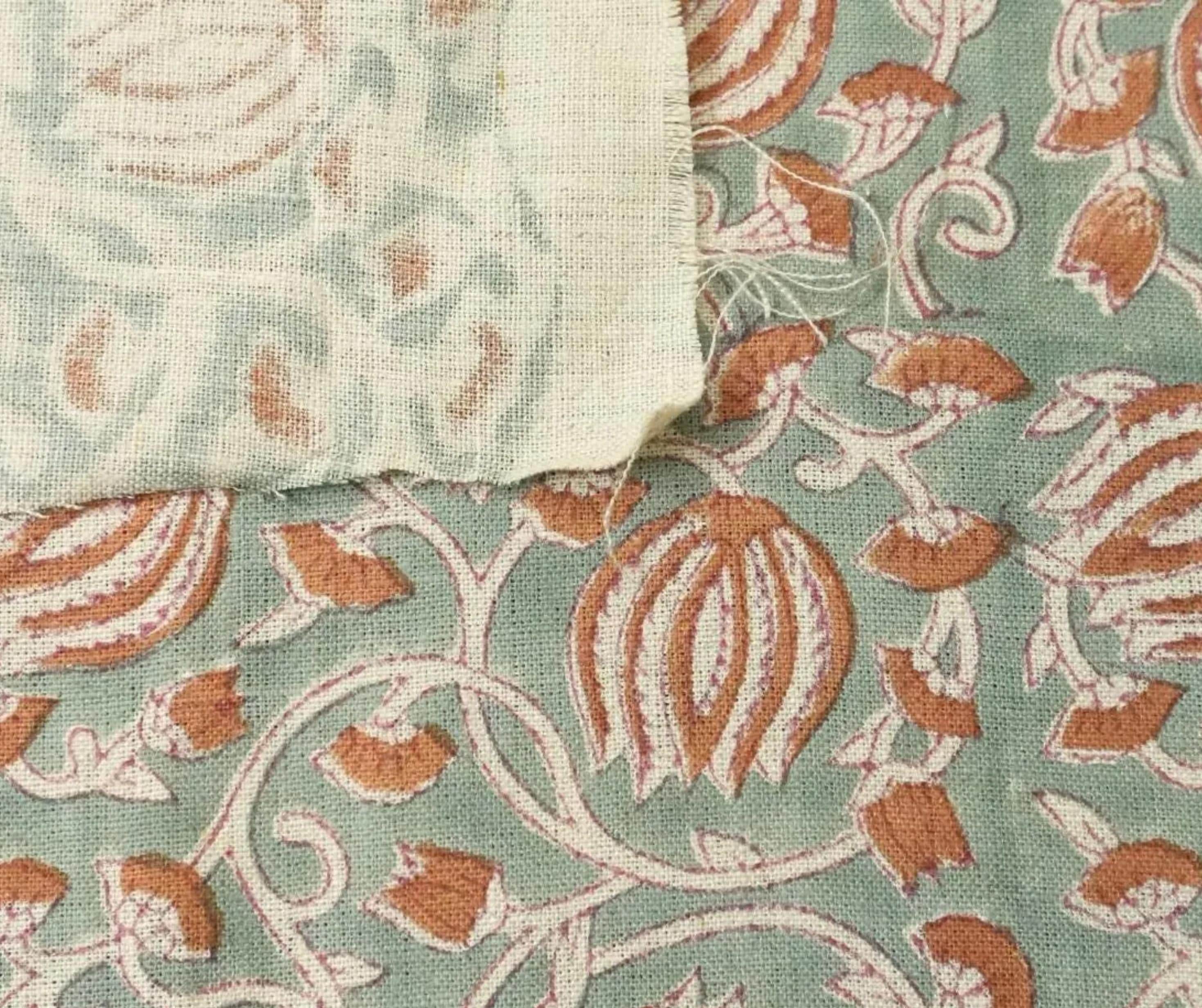 Linen Block Print Fabric 58 Inch Width Medium Weight Linen Natural Base Color Curtains and Drapes Upholstery Handmade Art Pillow Covers Tablecloths and Runners Bedding Tote Bag Lampshades Napkins by Fabritual