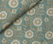 Linen Block Print Fabric 58 Inch Width Medium Weight Linen Natural Base Color Curtains and Drapes Upholstery Handmade Art Pillow Covers Tablecloths and Runners Bedding Tote Bag Lampshades Napkins by Fabritual