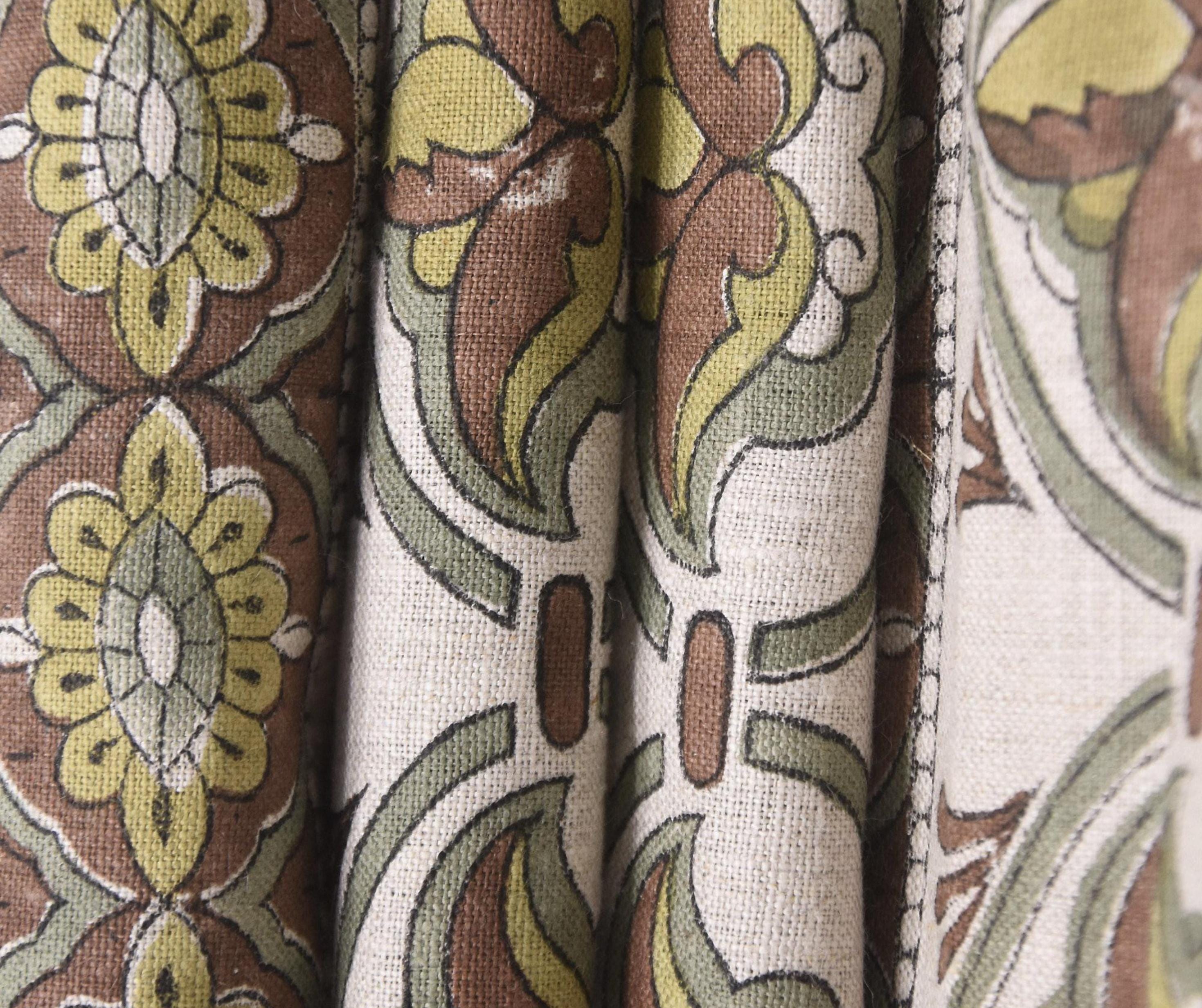 Linen Block Print Fabric 58 Inch Width Medium Weight Linen Natural Base Color Curtains and Drapes Upholstery Handmade Art Pillow Covers Tablecloths and Runners Bedding Tote Bag Lampshades Napkins by Fabritual