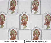 Indian Artisan Pure Linen Block Print in Brown and Green Sundari Fabric for Drapery & Upholstey
