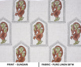 Indian Artisan Pure Linen Block Print in Brown and Green Sundari Fabric for Drapery & Upholstey