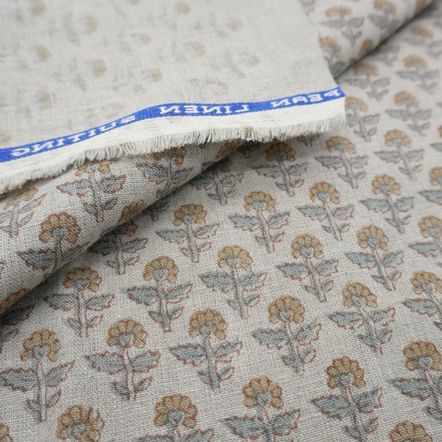 Linen Block Print Fabric 58 Inch Width Medium Weight Linen Natural Base Color Curtains and Drapes Upholstery Handmade Art Pillow Covers Tablecloths and Runners Bedding Tote Bag Lampshades Napkins