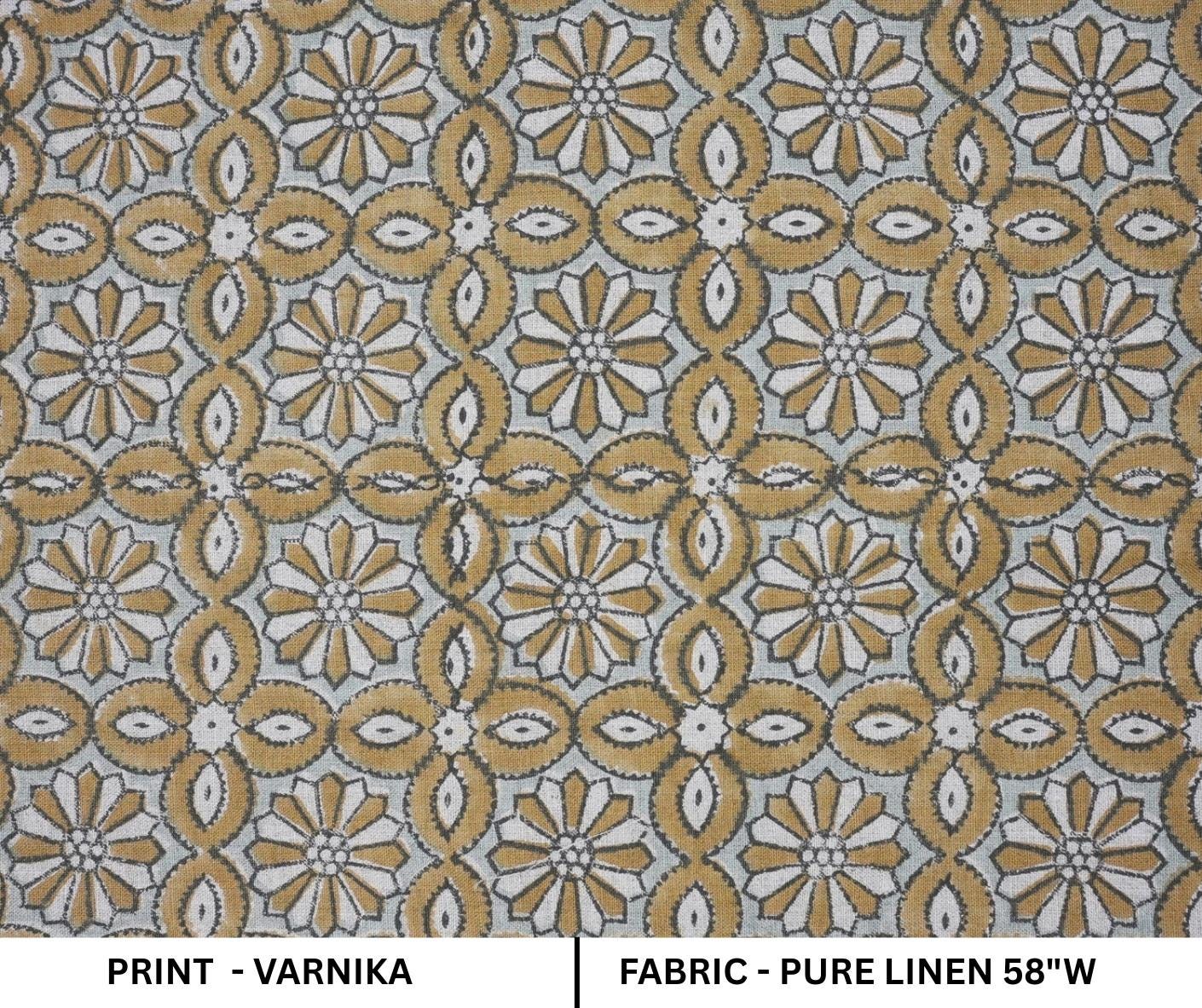 Indian Handblock Printed Sage Green and White Floral Throw Pure Linen Curtains Fabric with Varnika Design