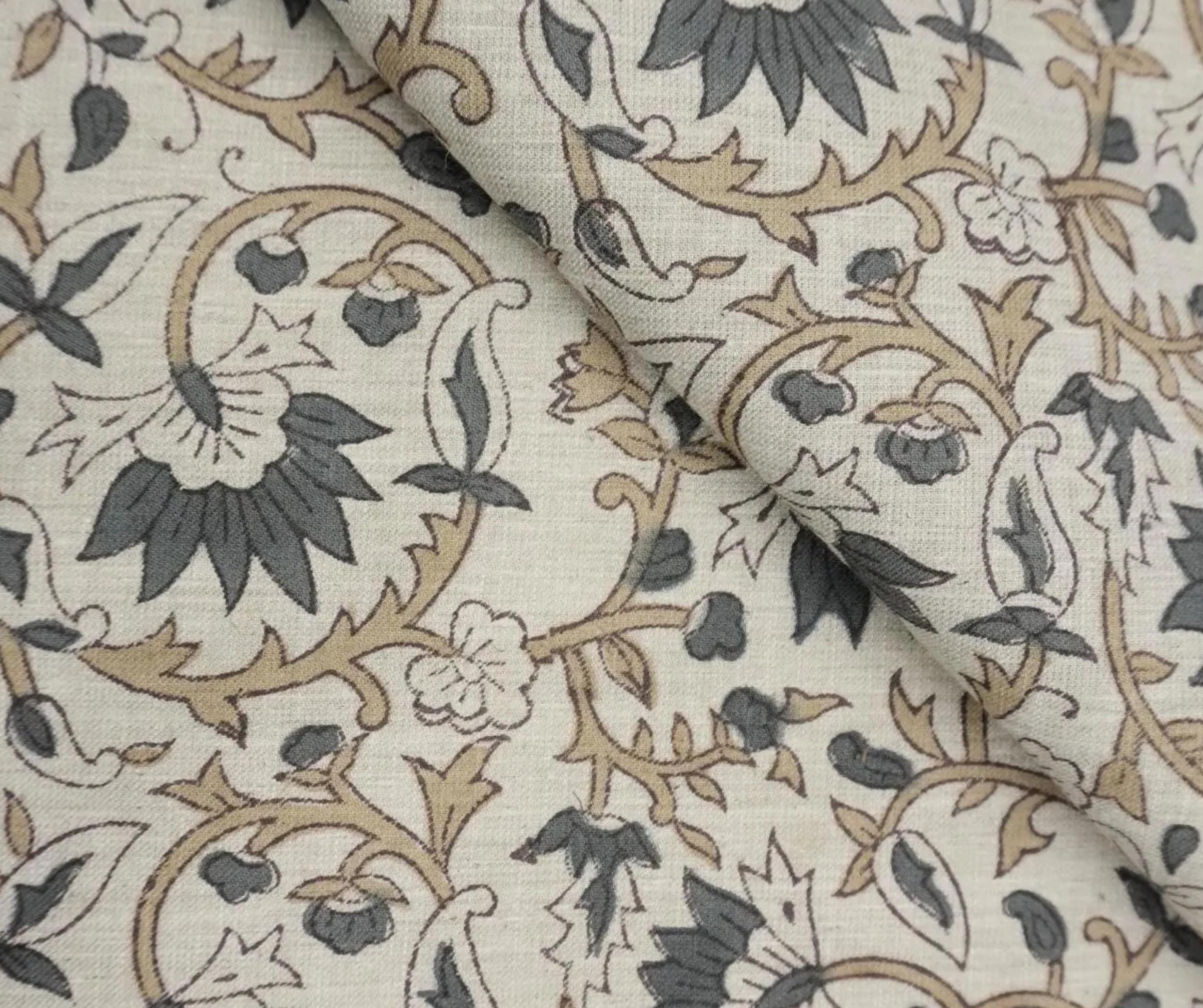 Linen Block Print Fabric Linen Blend 58 Inch Width Light Weight Linen Natural Base Color Upholstery Handmade Art Pillow Covers Tablecloths and Runners Bedding Tote Bag Lampshades Napkins by Fabritual