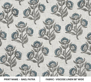 Handmade Bluish and Gray Floral Block Printed Viscose Linen Fabric 58" Wide for Pillows, Curtains – BELPATRA