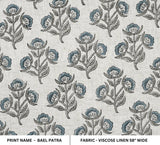 Handmade Bluish and Gray Floral Block Printed Viscose Linen Fabric 58" Wide for Pillows, Curtains – BELPATRA