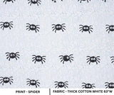 Handmade Art Black Spider Print in Thick Cotton White Fabric for Cushion Cover & Halloween Decoration