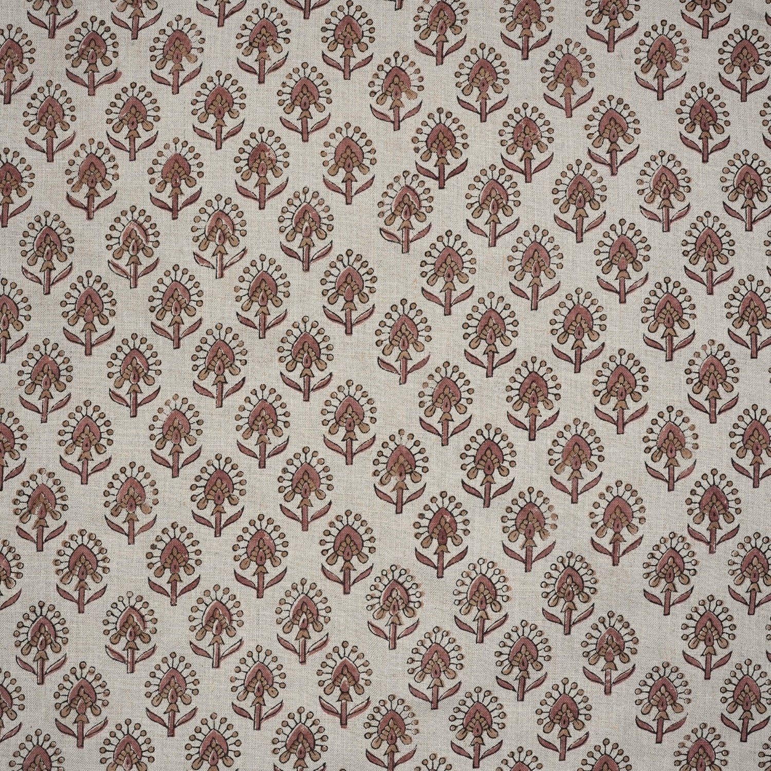 Handcrafted Durable Mediumweight Customizable Boho Floral Red Pure Linen Fabric