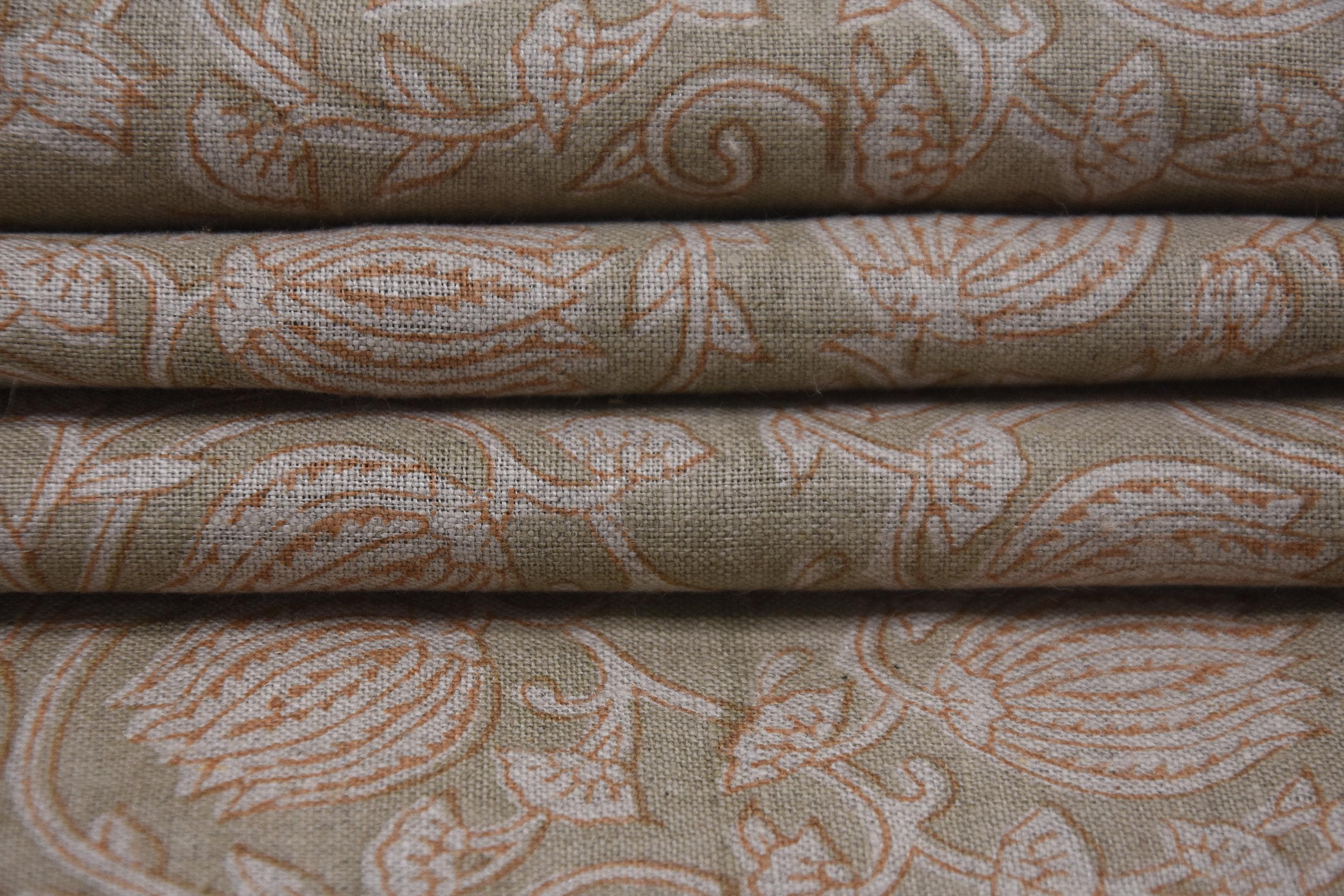 Linen Block Print Fabric 58 Inch Width Heavy Weight Linen Natural Base Color  Upholstery Handmade Art Pillow Covers Tablecloths and Runners Lampshades Napkins by Fabritual