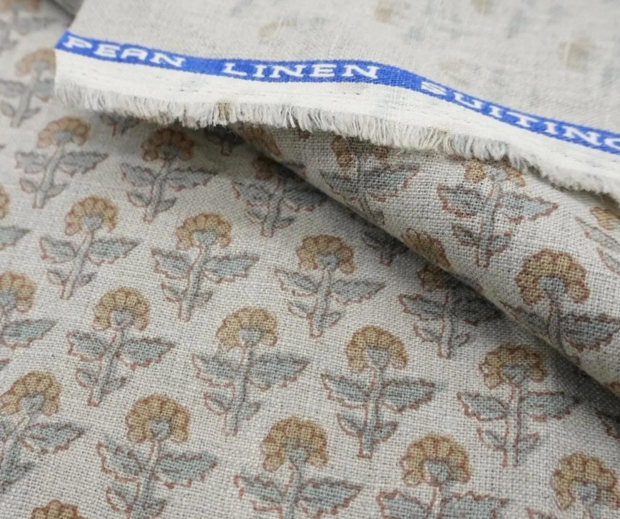 Linen Block Print Fabric 58 Inch Width Medium Weight Linen Natural Base Color Upholstery Handmade Art Pillow Covers Tablecloths and Runners Bedding Tote Bag Lampshades Napkins by Fabritual