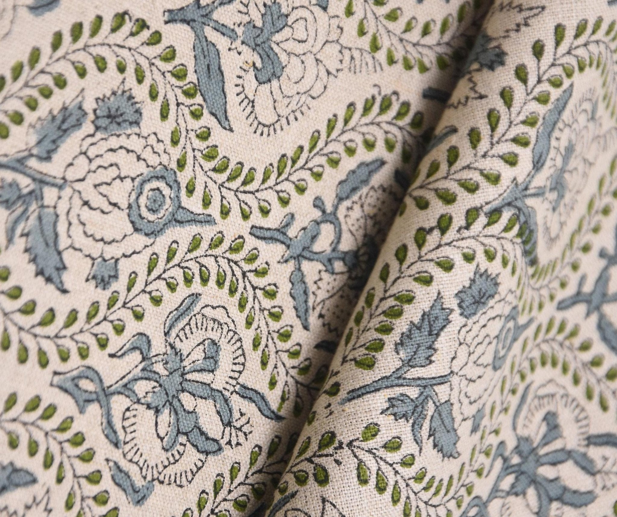 Linen Block Print Fabric 58 Inch Width Medium Weight Linen Natural Base Color Curtains and Drapes Pillow Covers Tablecloths and Handwashable Runners Bedding Tote Bag Lampshades Napkins by Fabritual