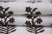 Block Printed Pure White Linen Decorative Black and Silver Floral Fabric for Window Blinds - Inderdhanush