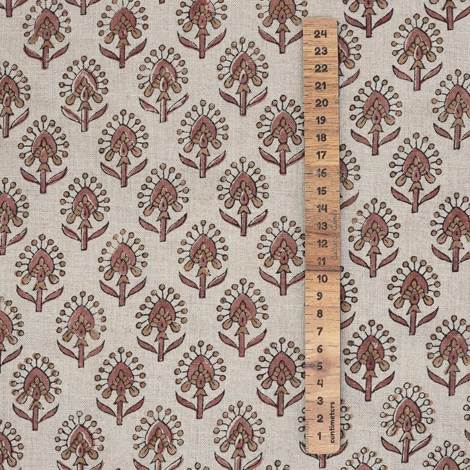Handcrafted Durable Mediumweight Customizable Boho Floral Red Pure Linen Fabric