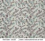HANDMADE BLOCK PRINTED DECORATIVE LINEN FLORAL CUSHION AND DRAPERY CURTAIN FABRIC - SEHJAN