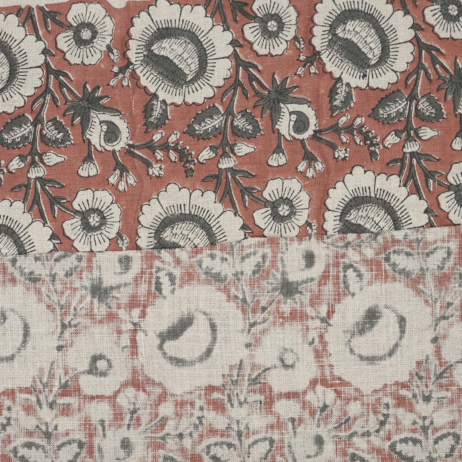 Handcrafted Elegant Red Floral Pure Linen Fabric Sustainable & Soft Sunflower Design