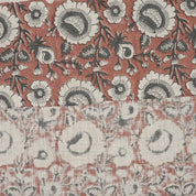 Handcrafted Elegant Red Floral Pure Linen Fabric Sustainable & Soft Sunflower Design