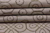 Linen Block Print Fabric 58 Inch Width Medium Weight Linen Natural Base Color Curtains and Drapes Upholstery Handmade Art Pillow Covers Tablecloths and Runners Bedding Tote Bag Lampshades Napkins by Fabritual