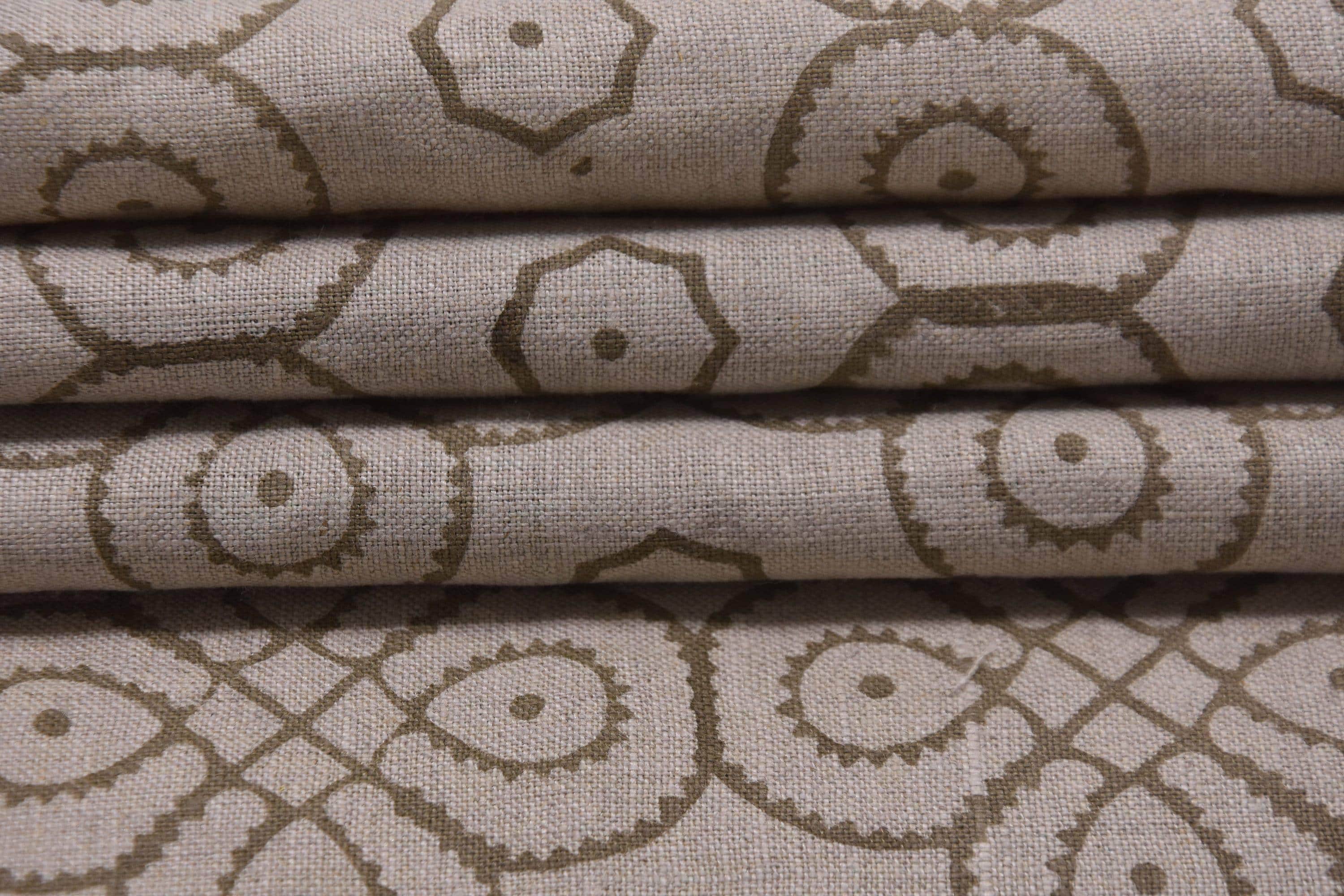 Linen Block Print Fabric 58 Inch Width Medium Weight Linen Natural Base Color Curtains and Drapes Upholstery Handmade Art Pillow Covers Tablecloths and Runners Bedding Tote Bag Lampshades Napkins by Fabritual
