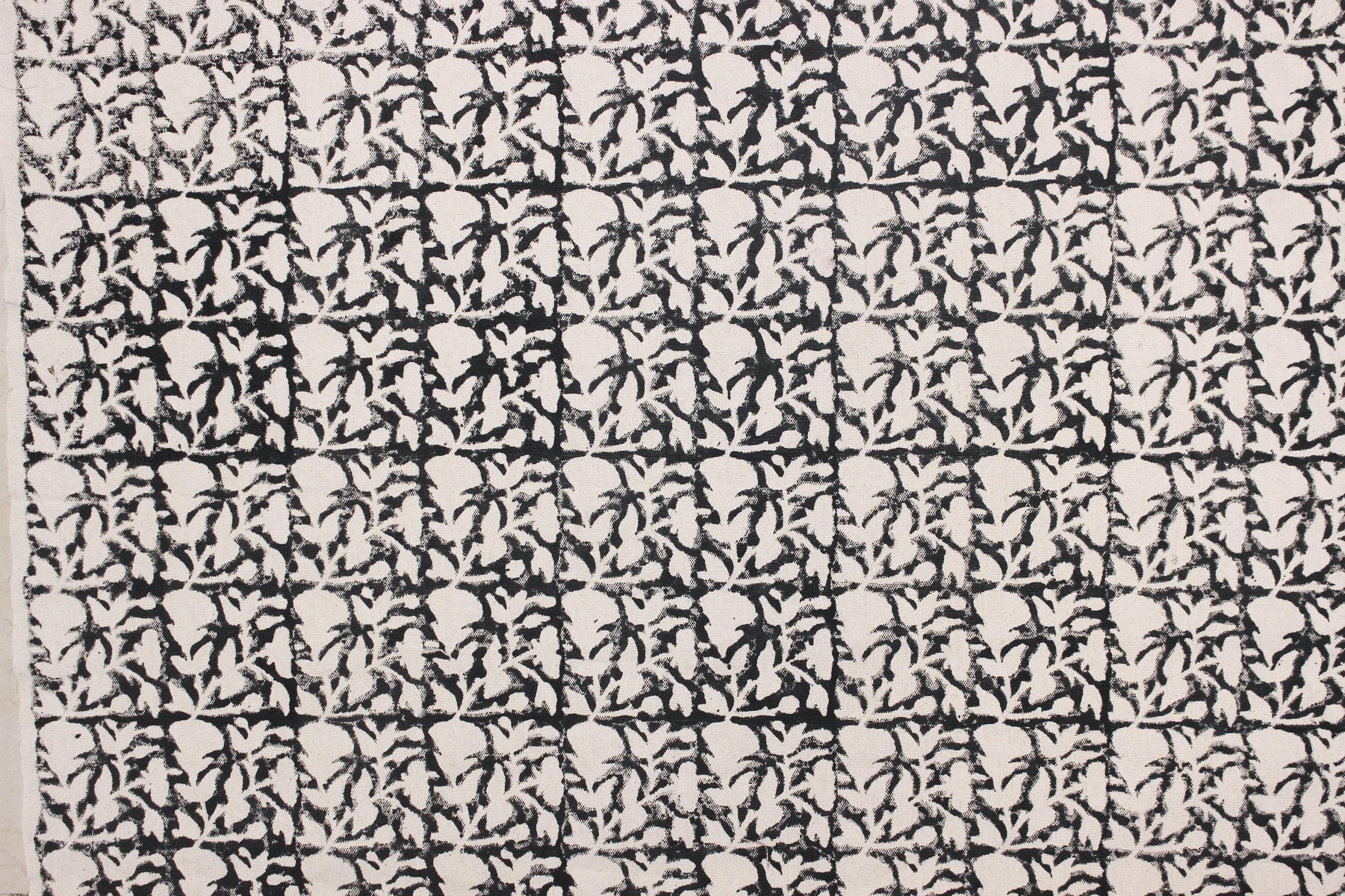Block Printed Duck Canvas Black and Beige Floral Fabric for Cushion Covers & Sofa Decor – MIDNIGHT GUDHAL