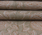 Linen Block Print Fabric 58 Inch Width Heavy Weight Linen Natural Base Color  Upholstery Handmade Art Pillow Covers Tablecloths and Runners Bedding Tote Bag Lampshades Napkins