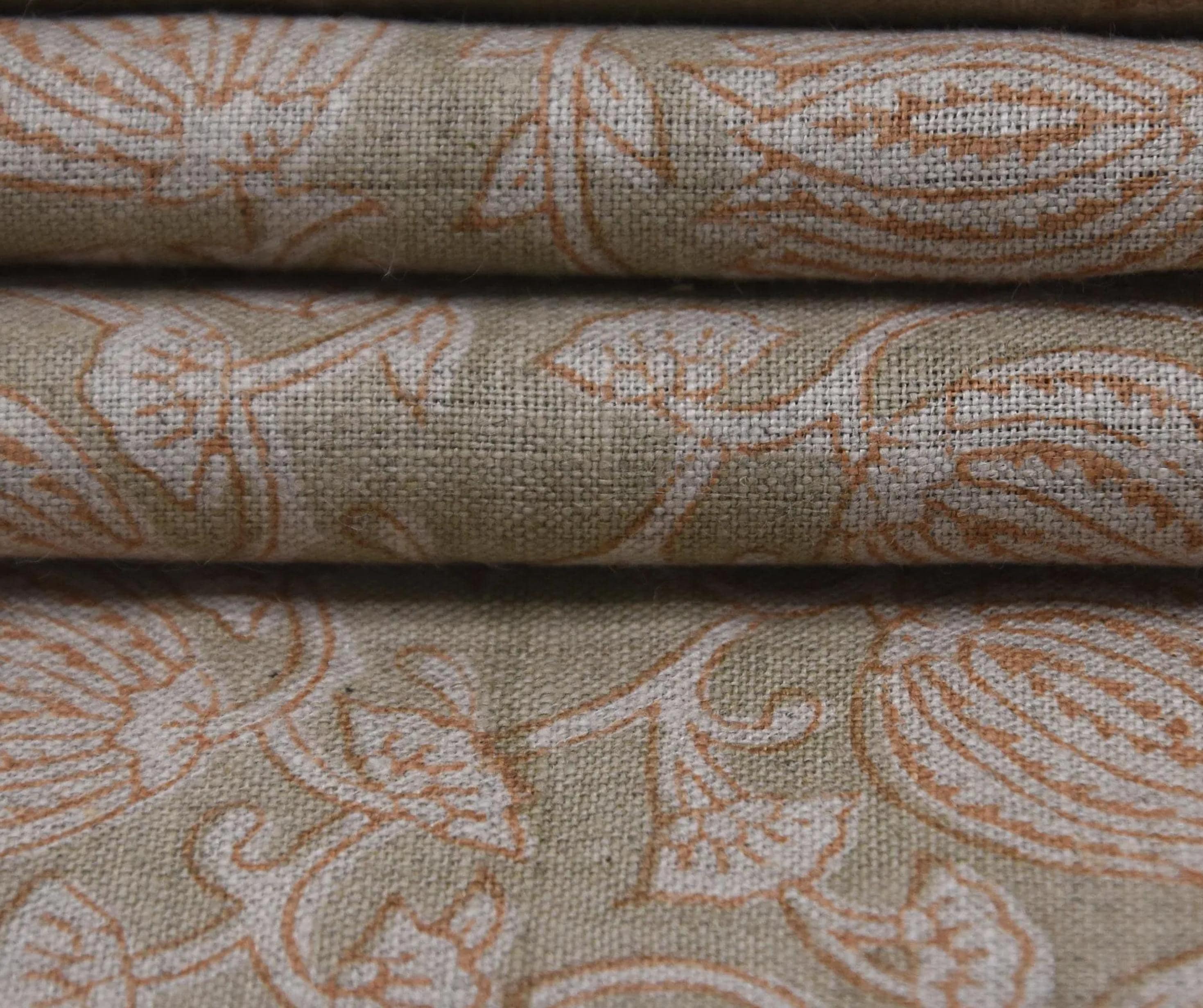 Linen Block Print Fabric 58 Inch Width Heavy Weight Linen Natural Base Color  Upholstery Handmade Art Pillow Covers Tablecloths and Runners Bedding Tote Bag Lampshades Napkins