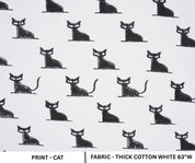 Handmade Black Cat Block Printed Throw Thick Cotton White Fabric for Halloween Cushion Decor