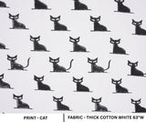 Handmade Black Cat Block Printed Throw Thick Cotton White Fabric for Halloween Cushion Decor