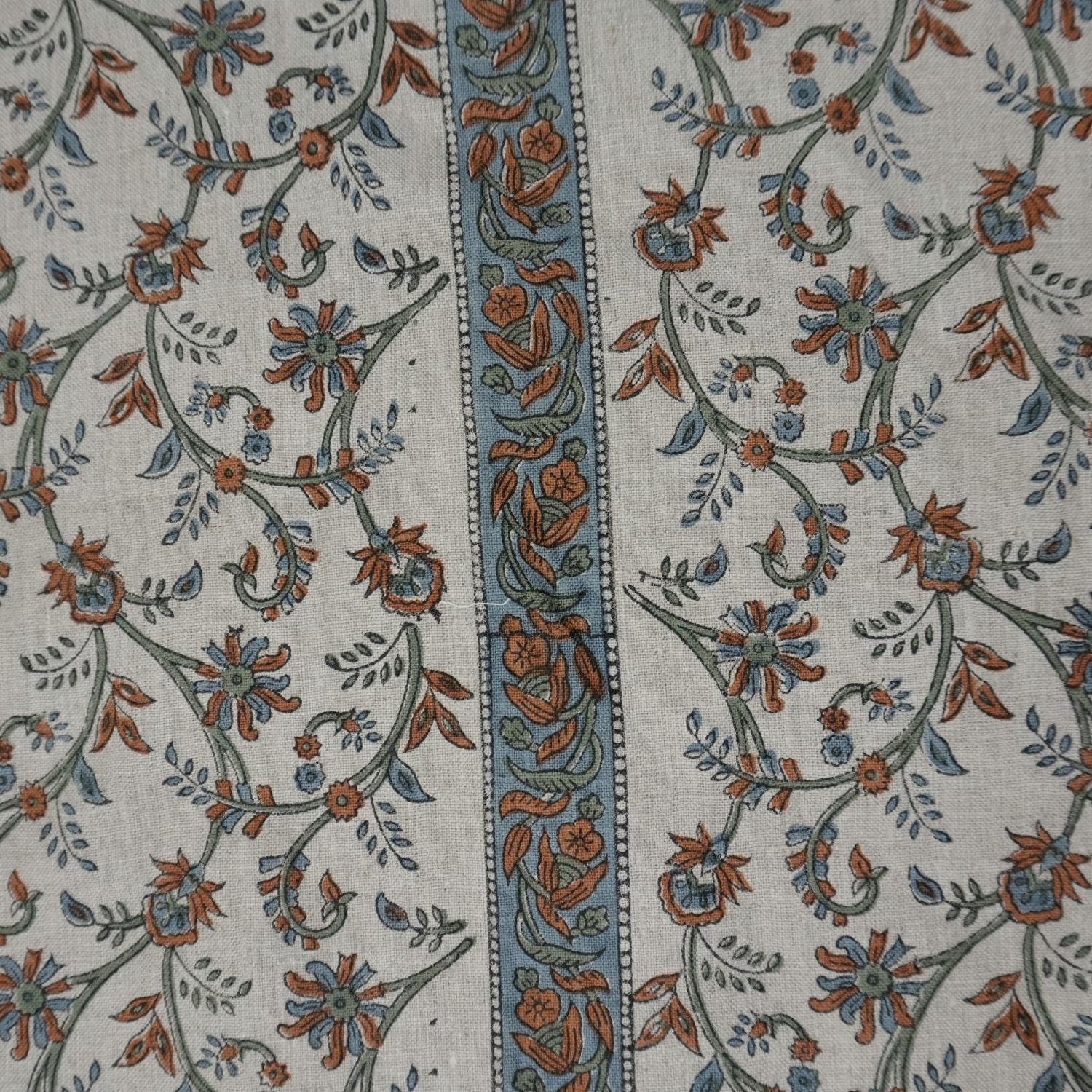 Fabritual Pure Linen Fabric with Ethnic Motifs – 58” Wide for Soft Decor, Hand Block Print Linen Fabric for Rustic Curtains and Napkin Sets.