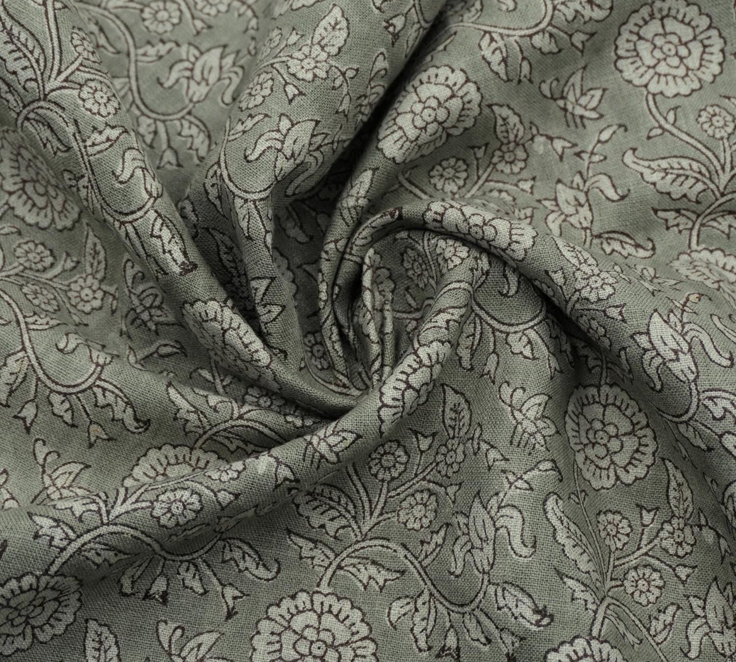 Linen Block Print Fabric 58 Inch Width Medium Weight Linen Natural Base Color Curtains and Drapes Upholstery Handmade Art Pillow Covers Tablecloths and Runners Bedding Tote Bag Lampshades Napkins by Fabritual