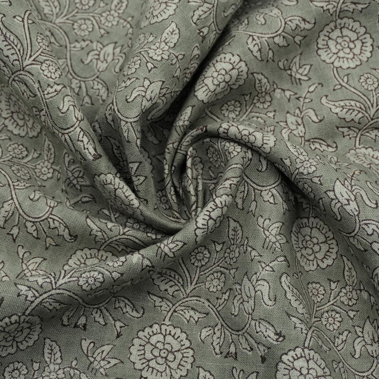 Linen Block Print Fabric 58 Inch Width Medium Weight Linen Natural Base Color Curtains and Drapes Upholstery Handmade Art Pillow Covers Tablecloths and Runners Bedding Tote Bag Lampshades Napkins by Fabritual