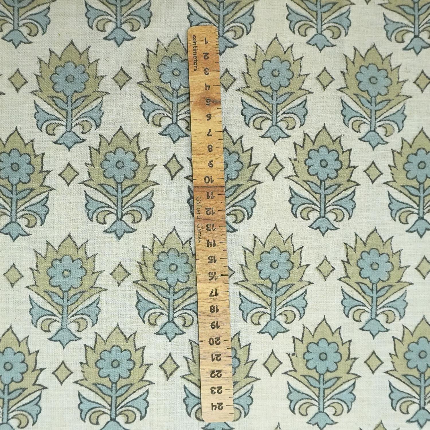 Linen Block Print Fabric Linen Blend 58 Inch Width Light Weight Linen Natural Base Color Curtains and Drapes Upholstery Handmade Art Pillow Covers Tablecloths and Runners Bedding Tote Bag Napkins by Fabritual