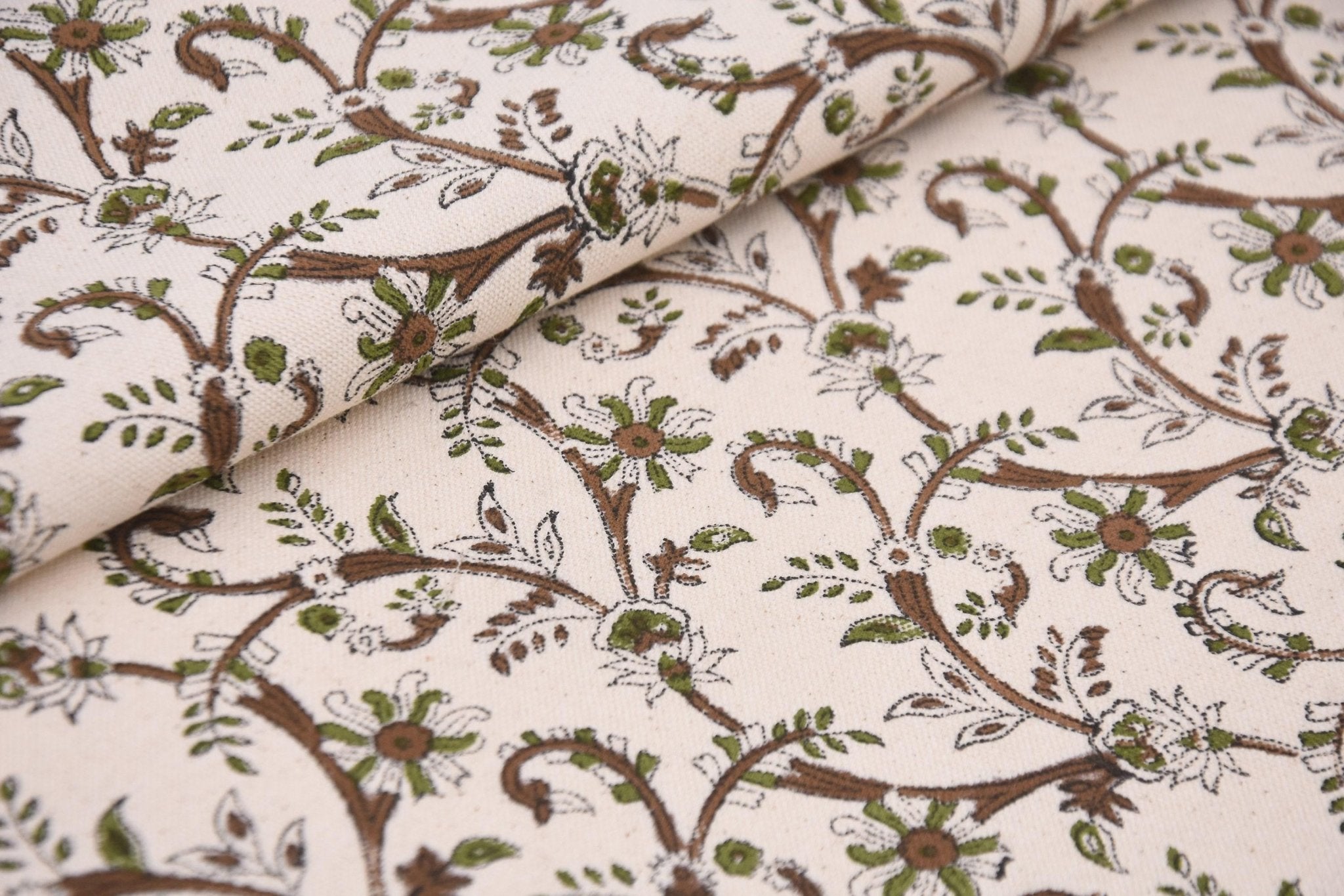 Cotton Block Print Fabric 50 Inch Width Medium Weight Duck Canvas Beige Base Color Curtains and Drapes Pillow Covers Bedding Tote Bag Lampshades Napkins by Fabritual