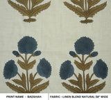 Handmade Block Printed Royal Brown and Charcoal Floral Decorative Linen Blend Fabric for Cushions – Badshah