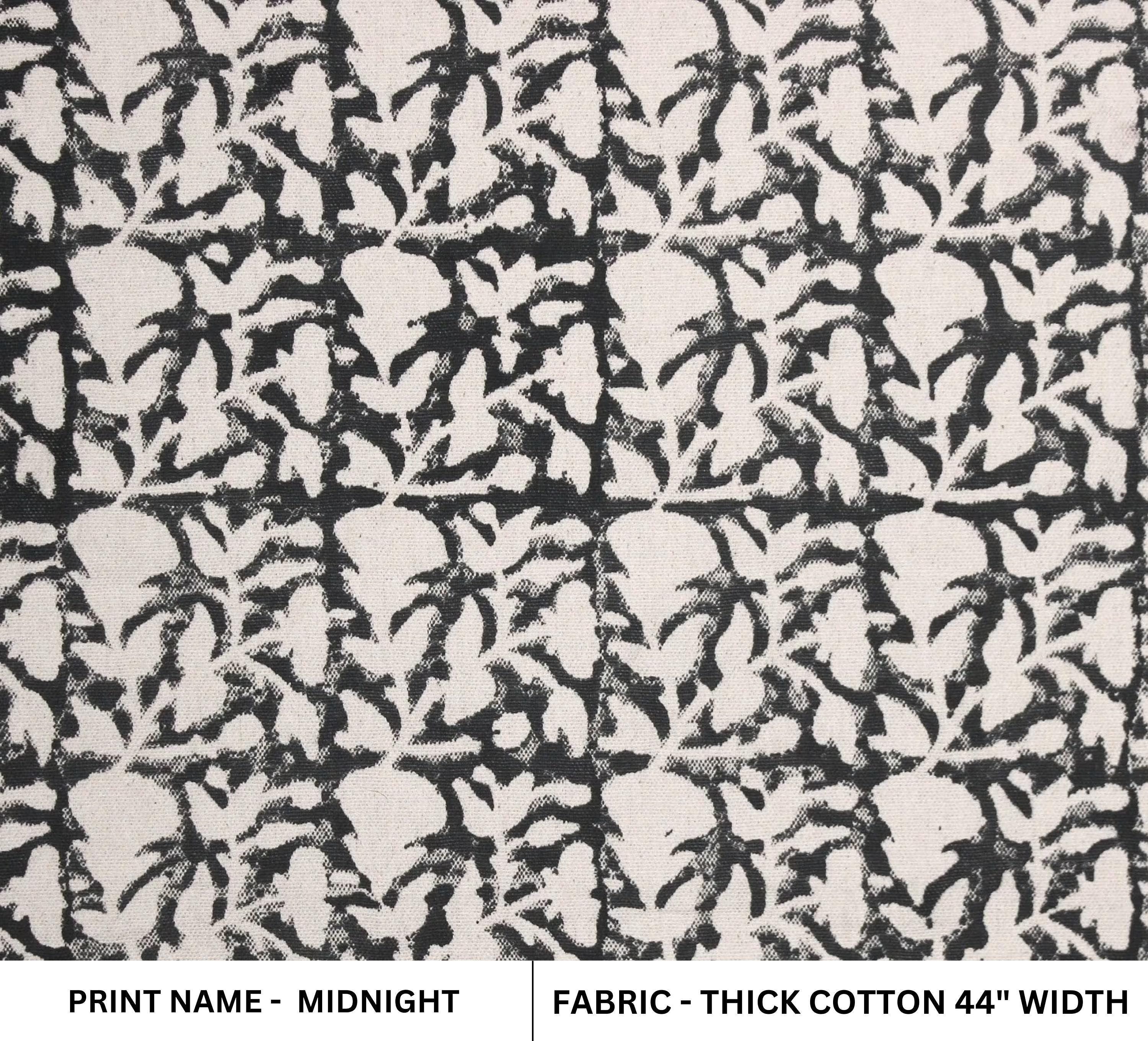 Block Printed Duck Canvas Black and Beige Floral Fabric for Cushion Covers & Sofa Decor – MIDNIGHT GUDHAL