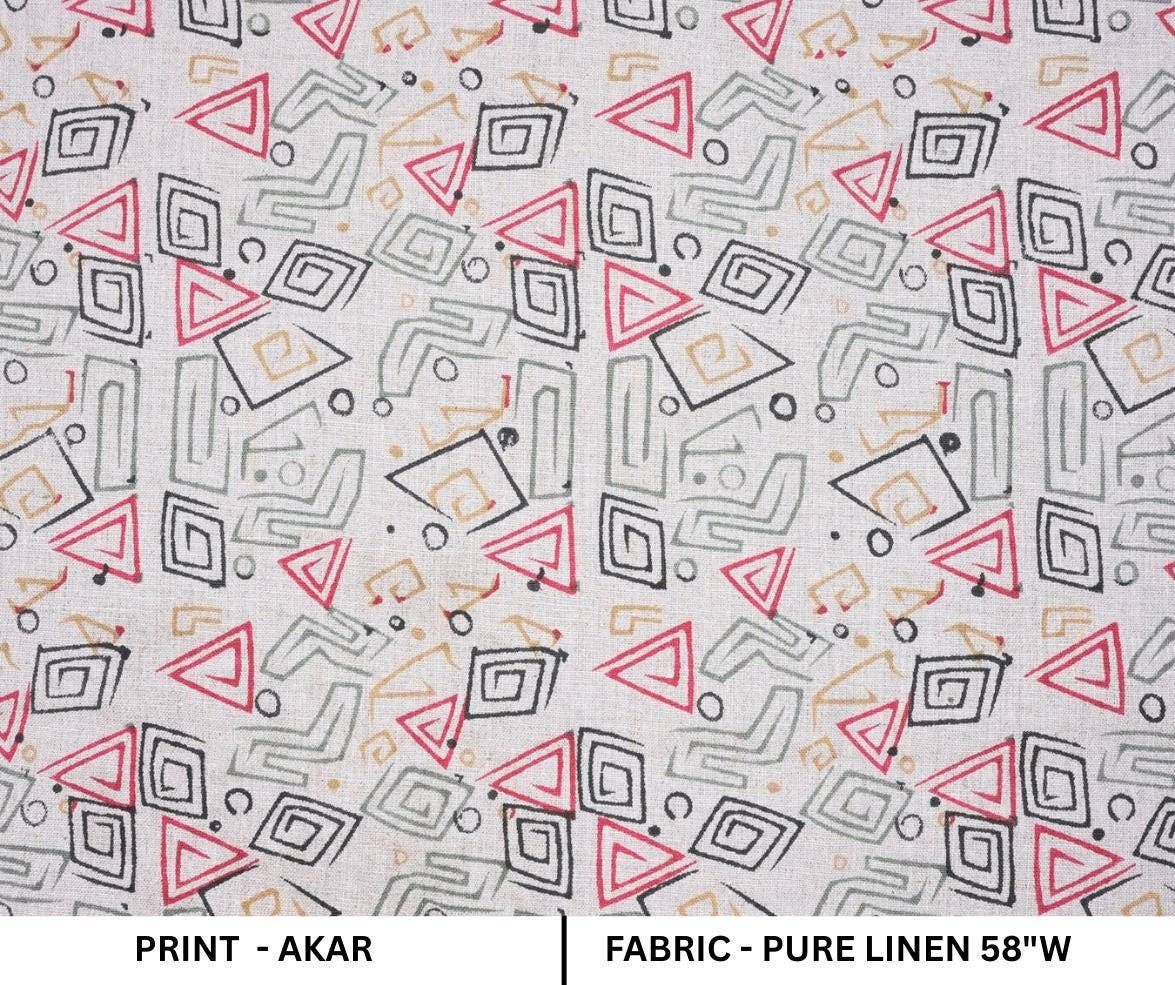 Indian Artisan Handmade Pink, Black & Beige Floral Pure Linen Custom Fabric for Sofa Cover || Akar