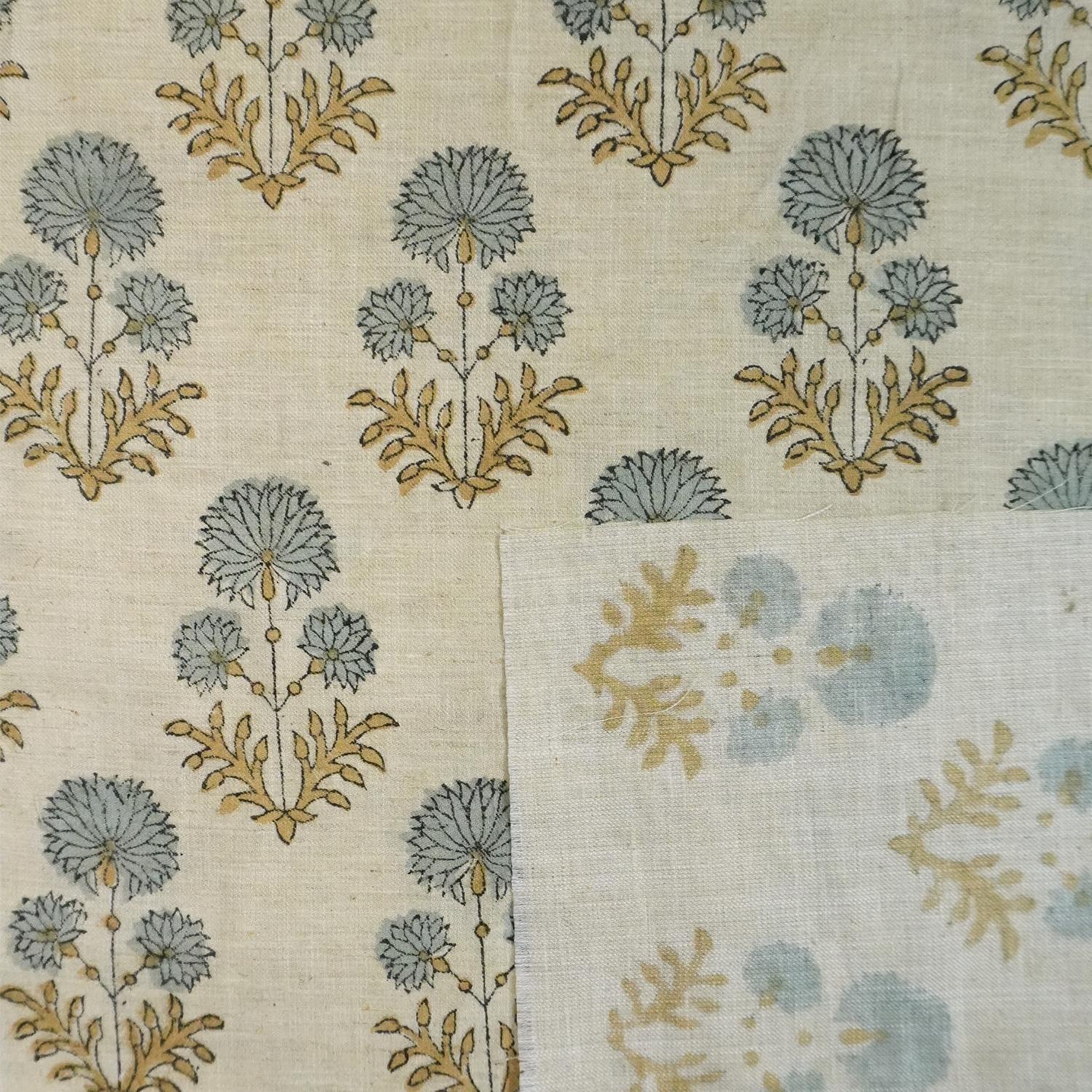 Linen Block Print Fabric 58 Inch Width Light Weight Linen Natural Base Color Handmade Creative Design To Make Curtains and Drapes Upholstery  Tablecloths and Runners Lampshades Napkins by Fabritual