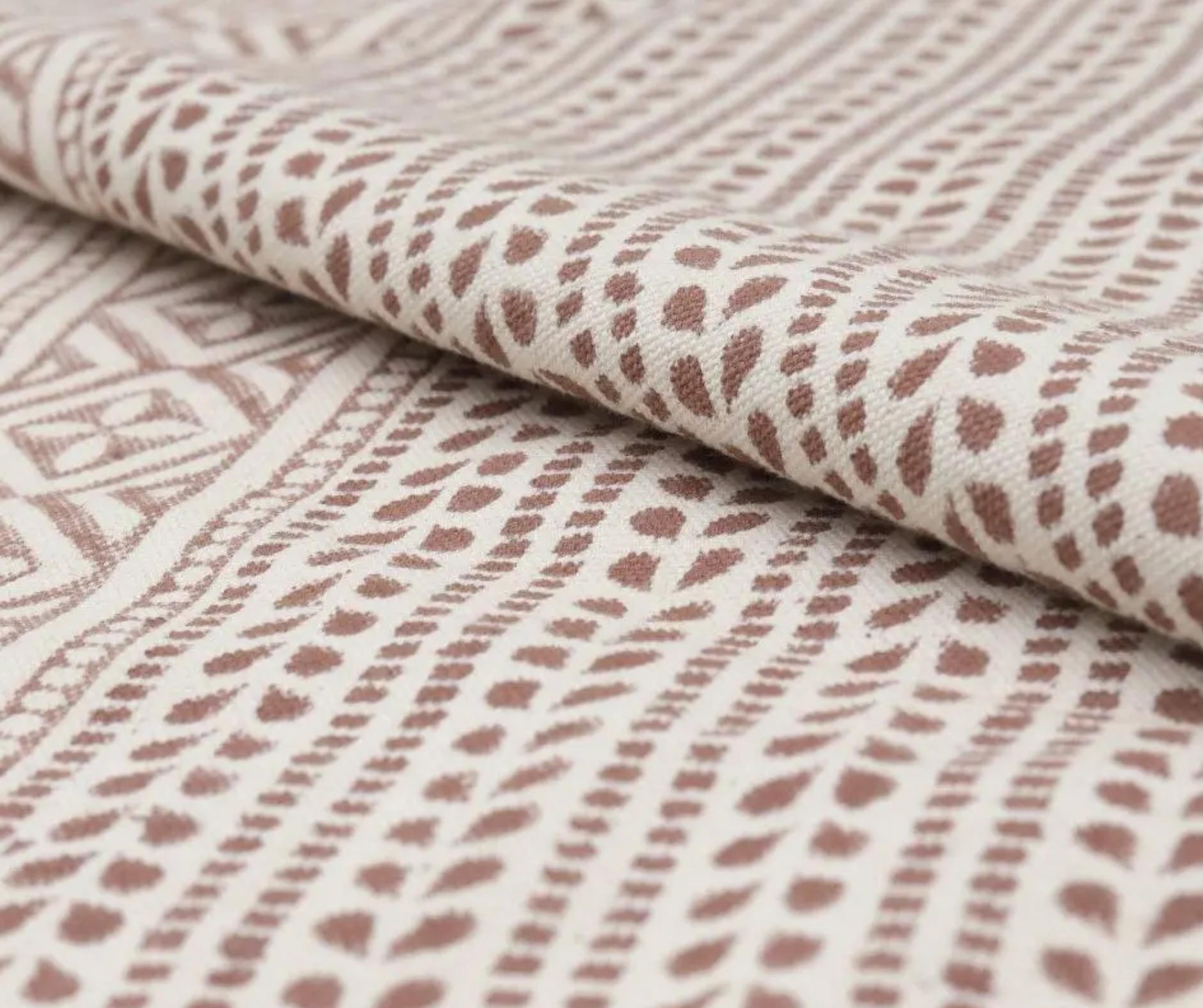 Cotton Block Print Fabric 50 Inch Width Medium Weight Duck Canvas Beige Base With Brown Color Design To Make Curtains and Drapes Pillow Covers Tablecloths and Runners Bedding Napkins by Fabritual