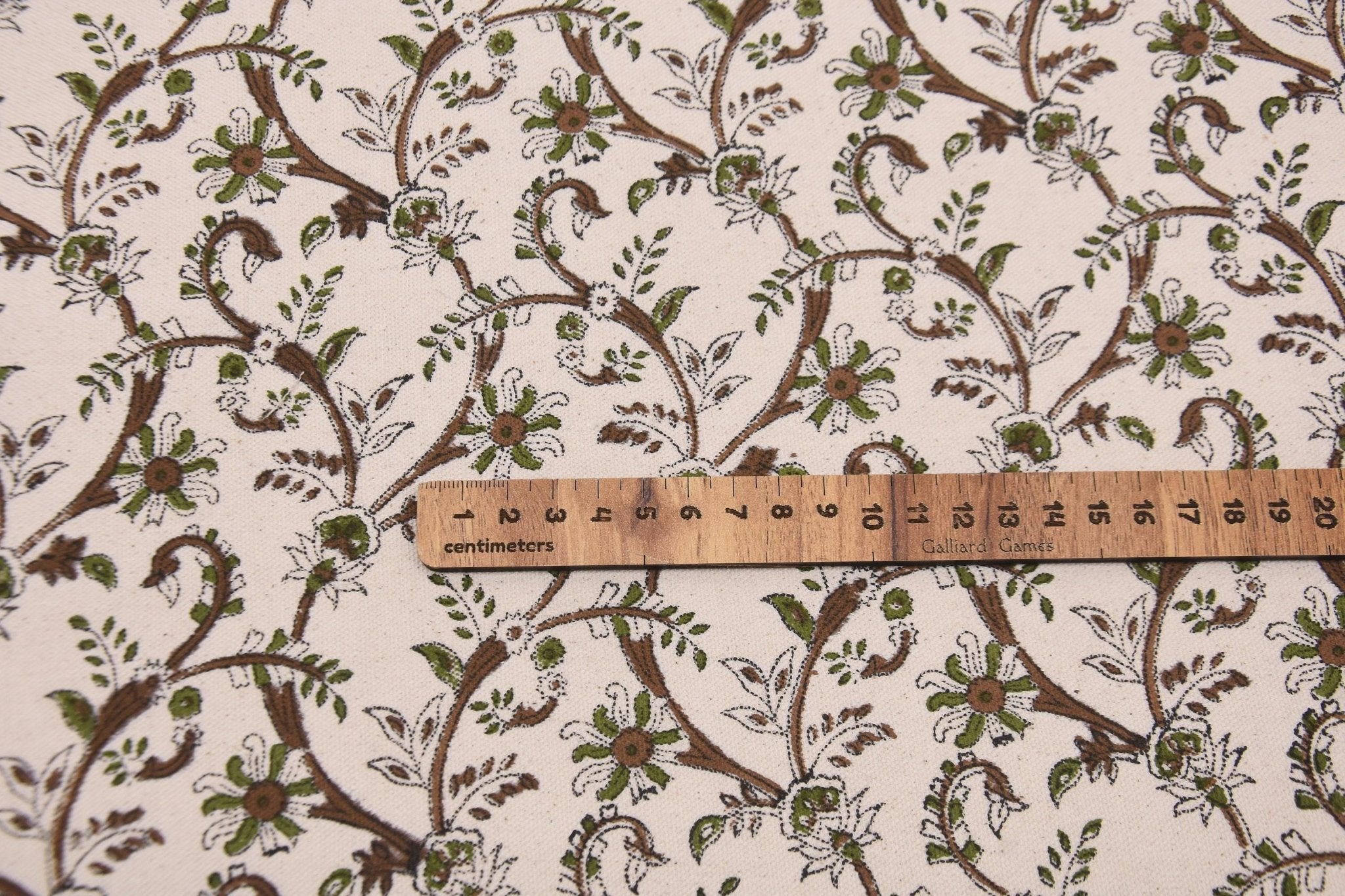 Cotton Block Print Fabric 50 Inch Width Medium Weight Duck Canvas Beige Base Color Curtains and Drapes Pillow Covers Tablecloths and Runners Bedding Tote Bag Lampshades by Fabritual