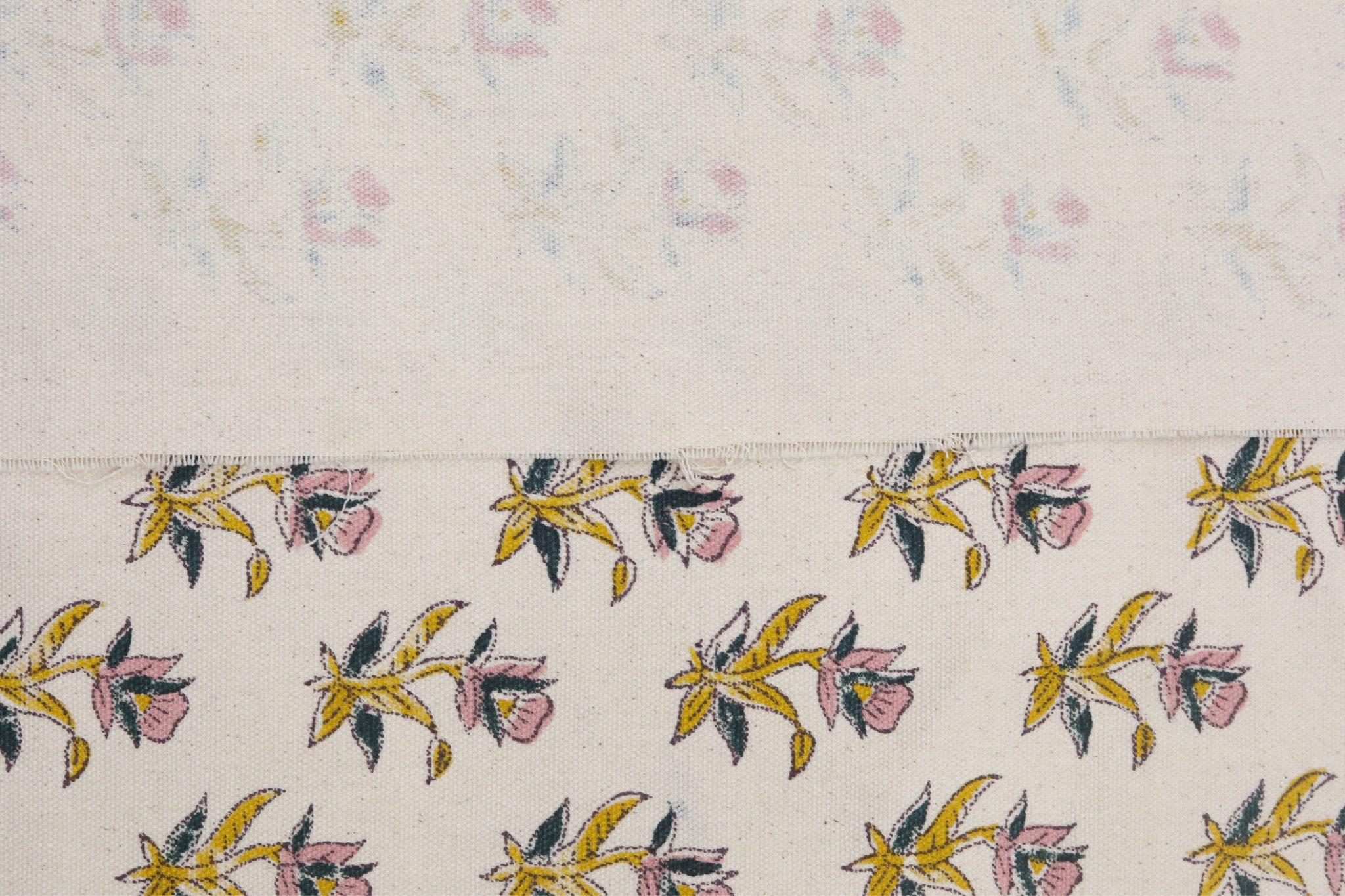 Cotton Block Print Fabric 50 Inch Width Medium Weight Duck Canvas Beige Base Color Tablecloths and Runners Pillow Cover Curtains and Drapes  Bedding Tote Bag Lampshades Napkins by Fabritual