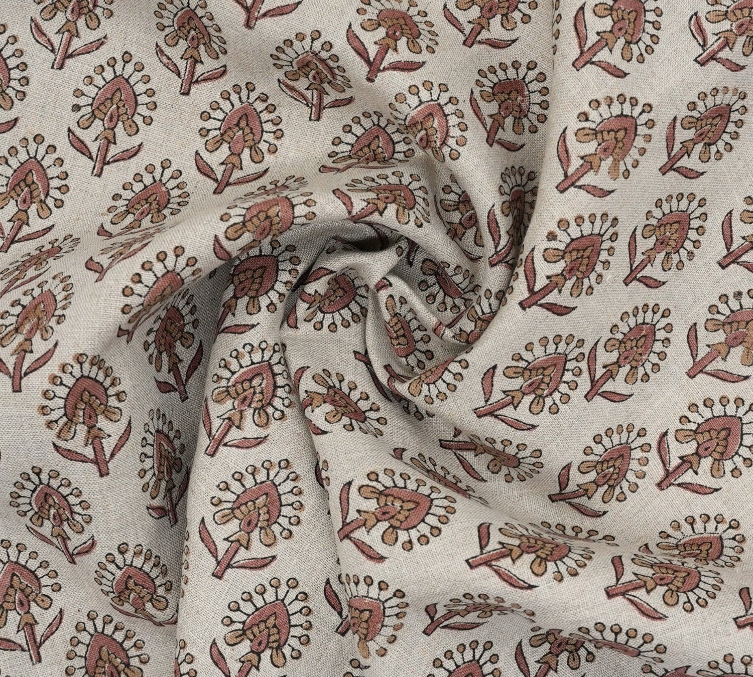 Handcrafted Durable Mediumweight Customizable Boho Floral Red Pure Linen Fabric