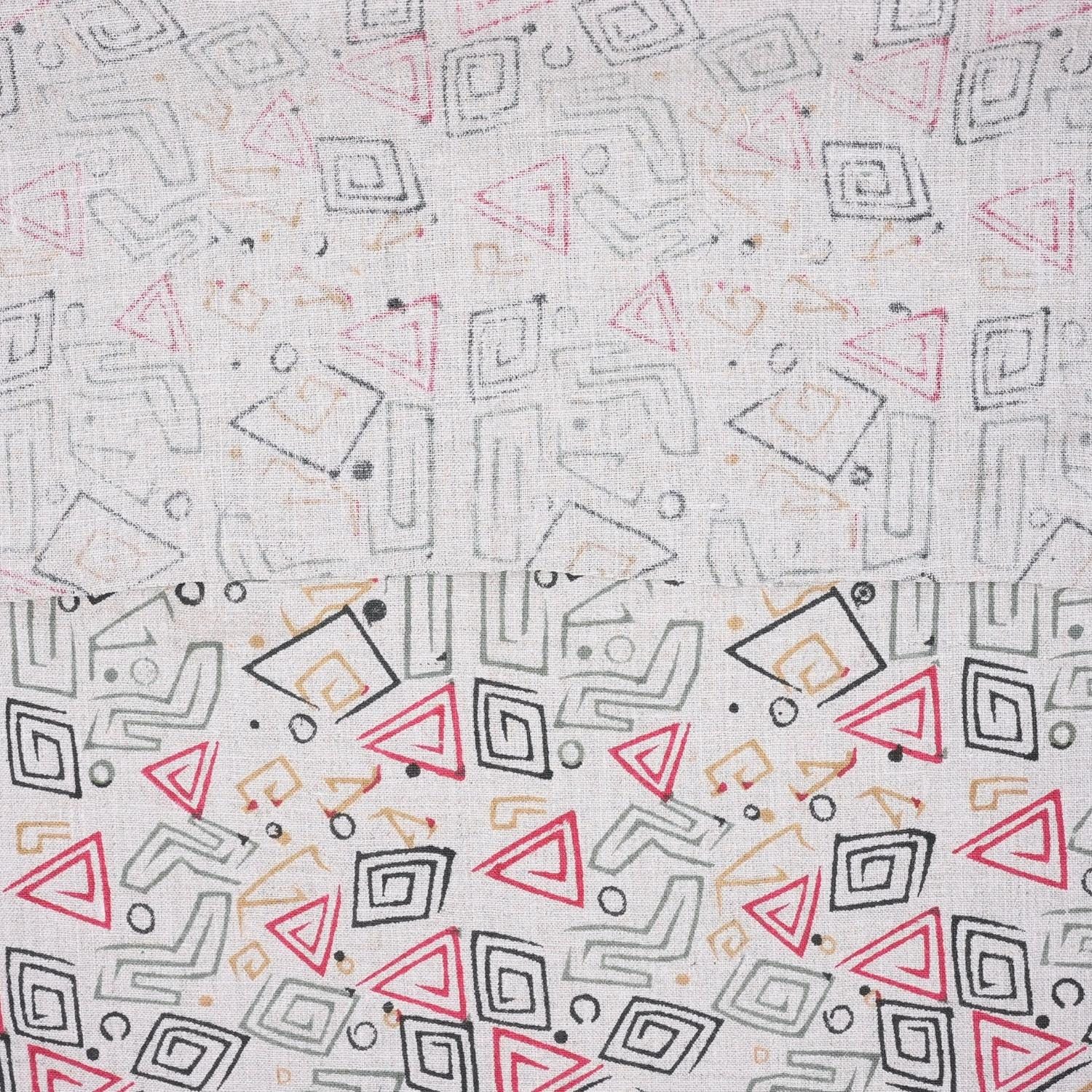 Indian Artisan Handmade Pink, Black & Beige Floral Pure Linen Custom Fabric for Sofa Cover || Akar