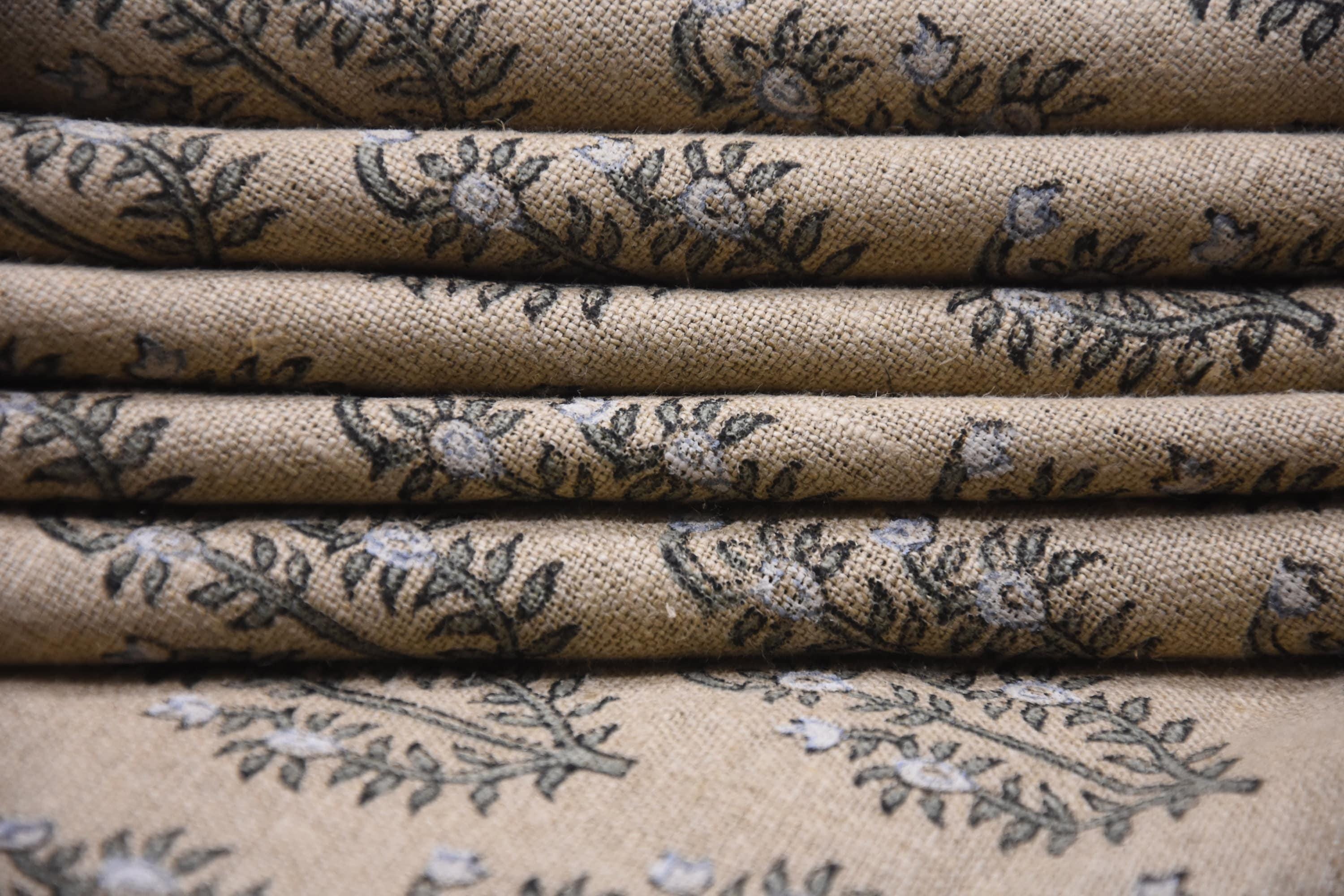 Linen Block Print Fabric 58 Inch Width Heavy Linen Natural Base Color  Upholstery Pillow Covers Tablecloths and Runners Bedding Tote Bag by Fabritual
