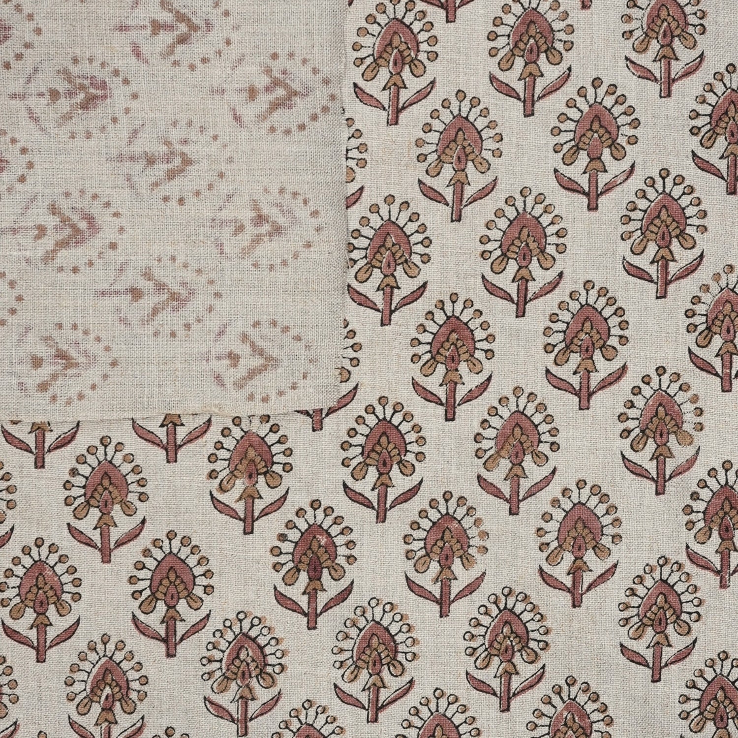 Handcrafted Durable Mediumweight Customizable Boho Floral Red Pure Linen Fabric