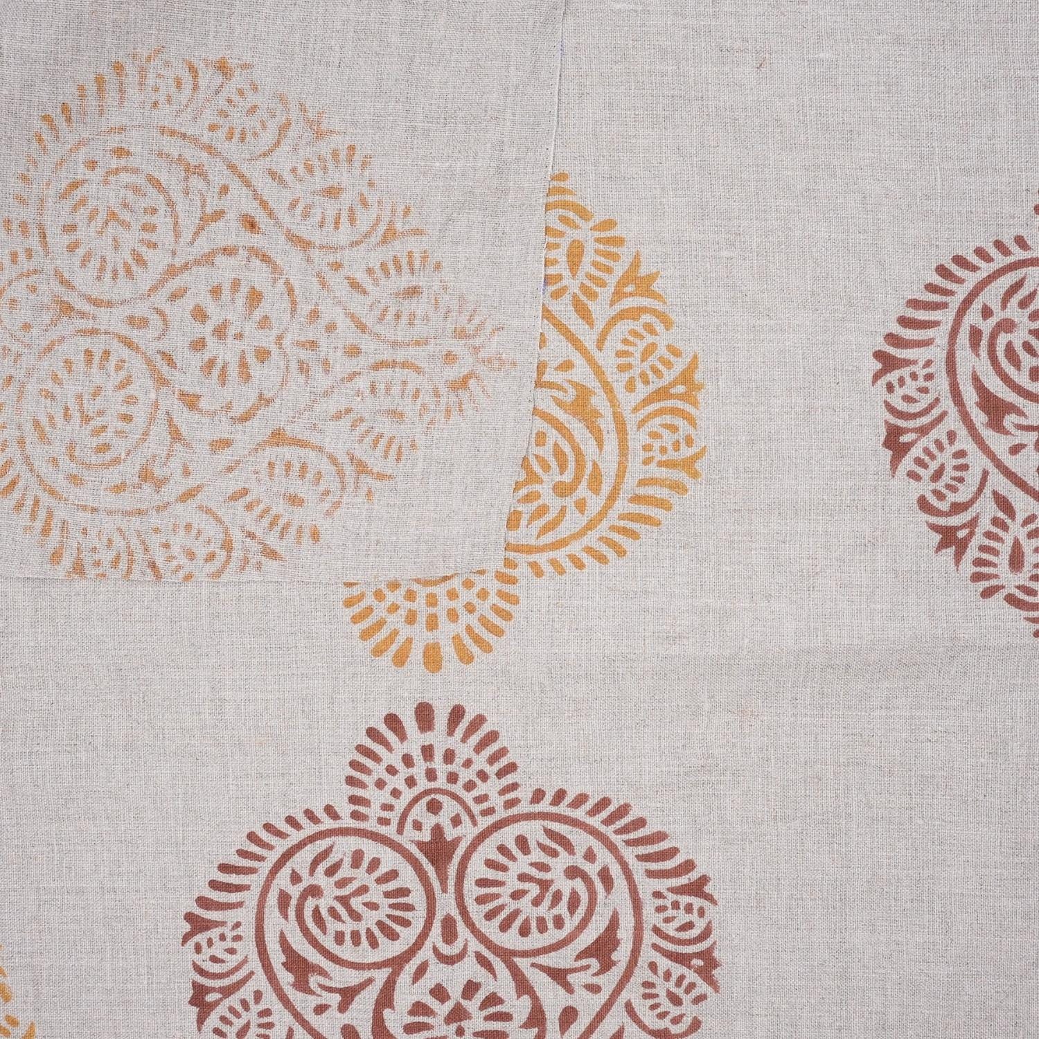 Hand Block Print Cushion Cover Mustard and Maroon Pan Floral in Pure Linen Fabric for Living Room