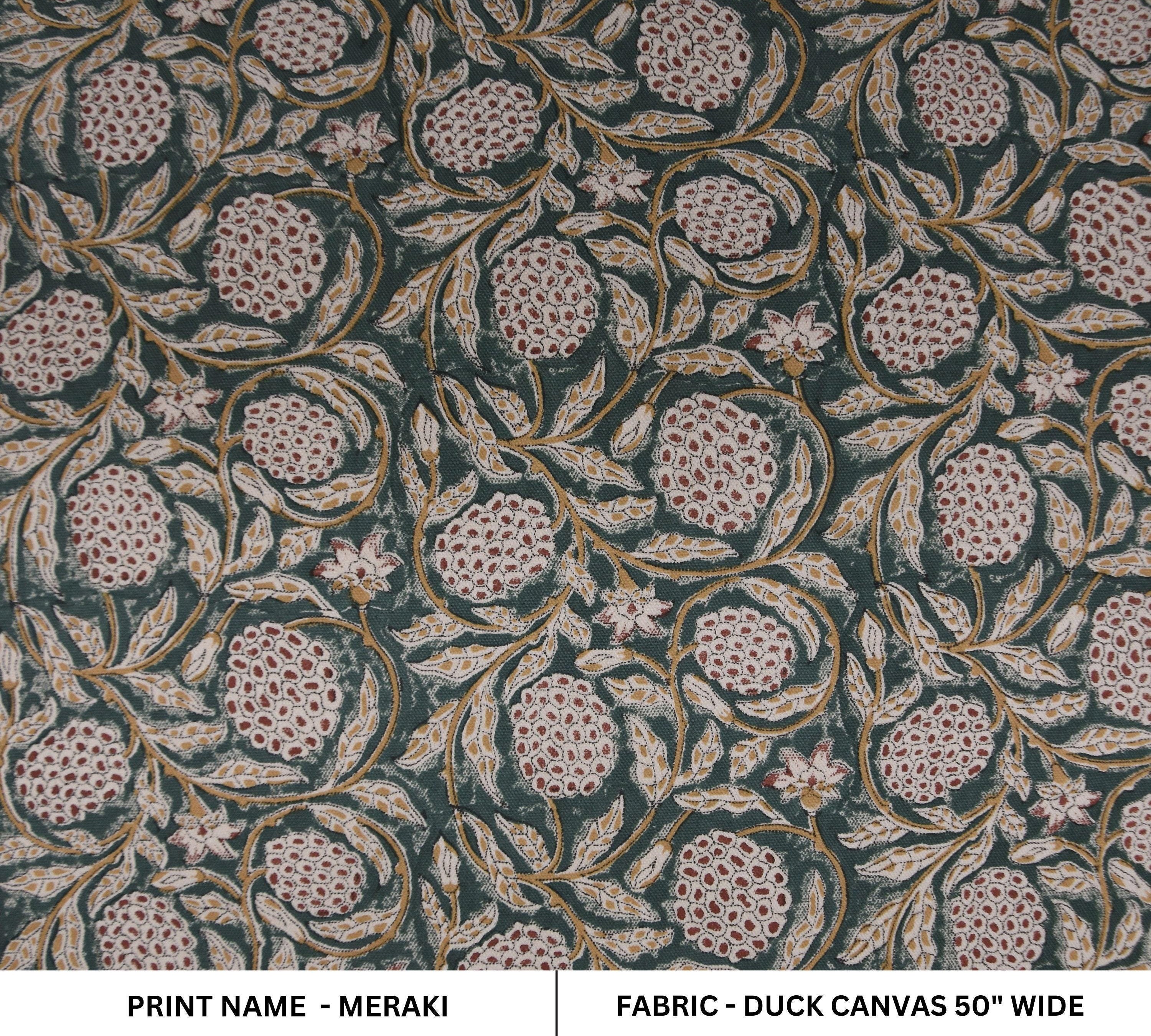 Cotton Block Print Fabric 50&quot; Width Medium Weight Duck Canvas Beige Base Color Curtains and Drapes Pillow Covers Tablecloths and Runners Bedding Tote Bag Lampshades Napkins by Fabritual