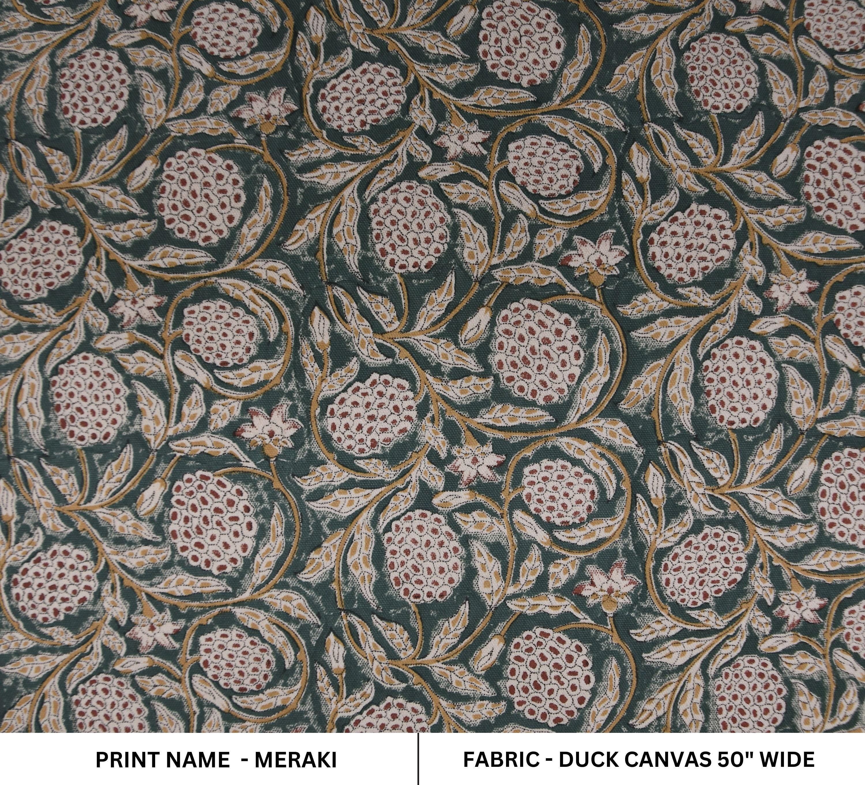Cotton Block Print Fabric 50&quot; Width Medium Weight Duck Canvas Beige Base Color Curtains and Drapes Pillow Covers Tablecloths and Runners Bedding Tote Bag Lampshades Napkins by Fabritual