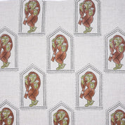 Indian Artisan Pure Linen Block Print in Brown and Green Sundari Fabric for Drapery & Upholstey