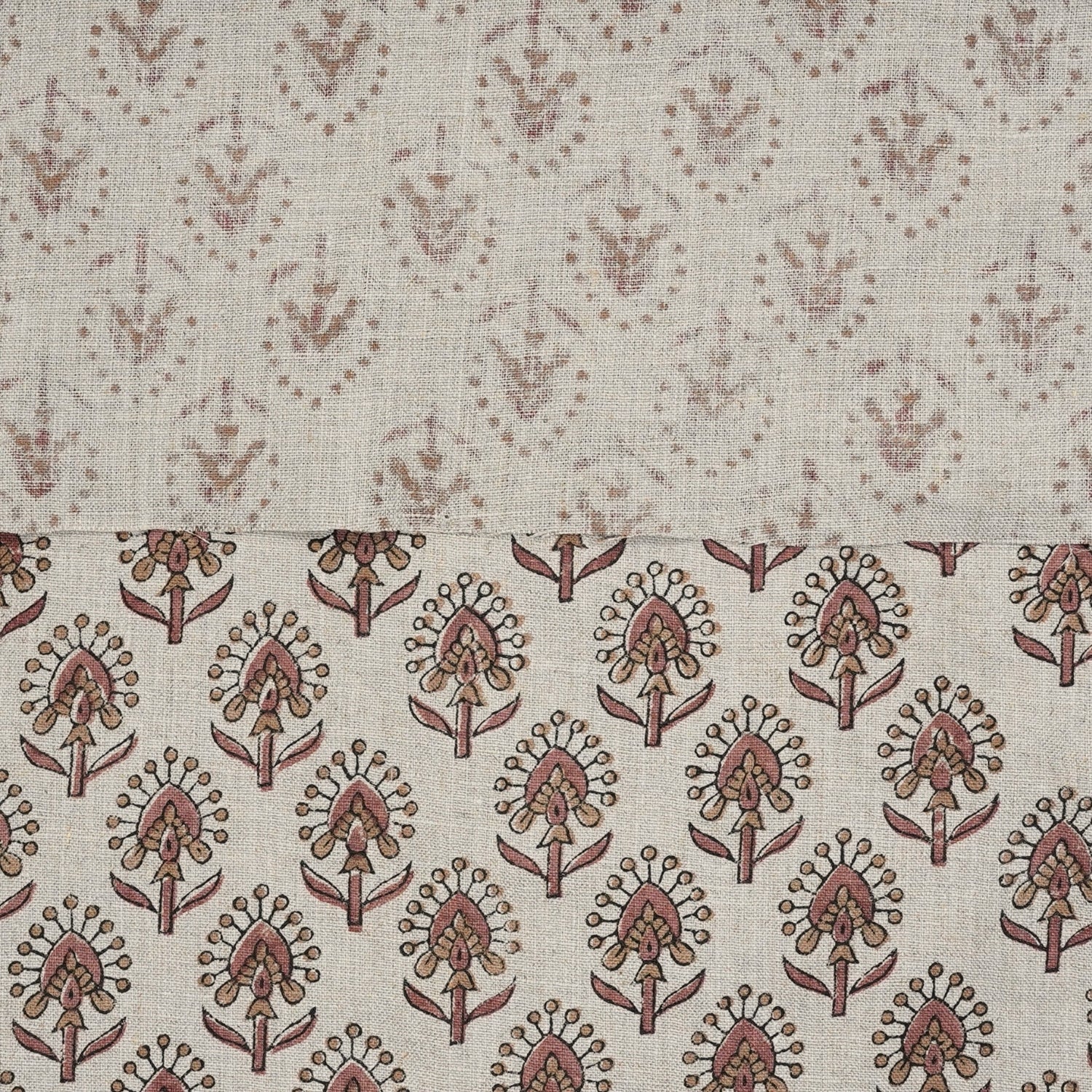 Handcrafted Durable Mediumweight Customizable Boho Floral Red Pure Linen Fabric