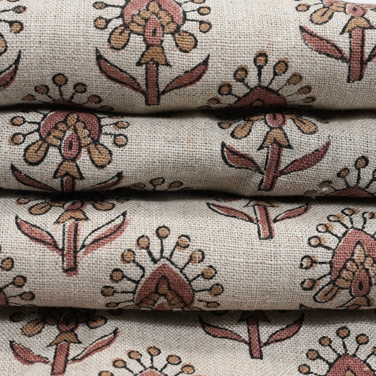Handcrafted Durable Mediumweight Customizable Boho Floral Red Pure Linen Fabric