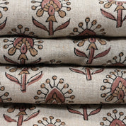 Handcrafted Durable Mediumweight Customizable Boho Floral Red Pure Linen Fabric